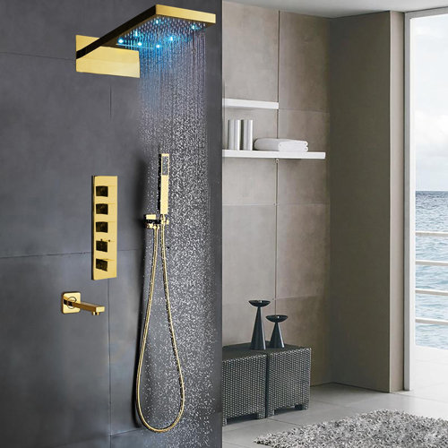 FontanaShowers Fontana Modena Gold Waterfall & Rainfall LED Showerhead